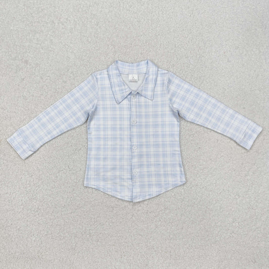 BT1075 blue checkered long sleeve boys top