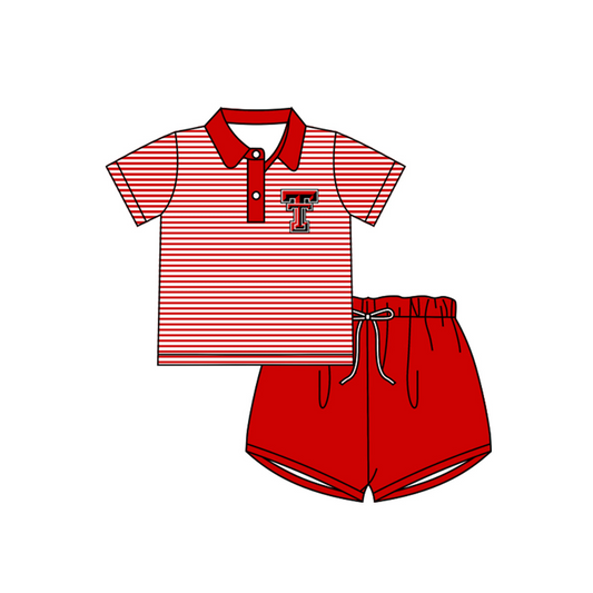 custom S 8.1 Team T red striped short sleeve shorts kids set please order before 14th August