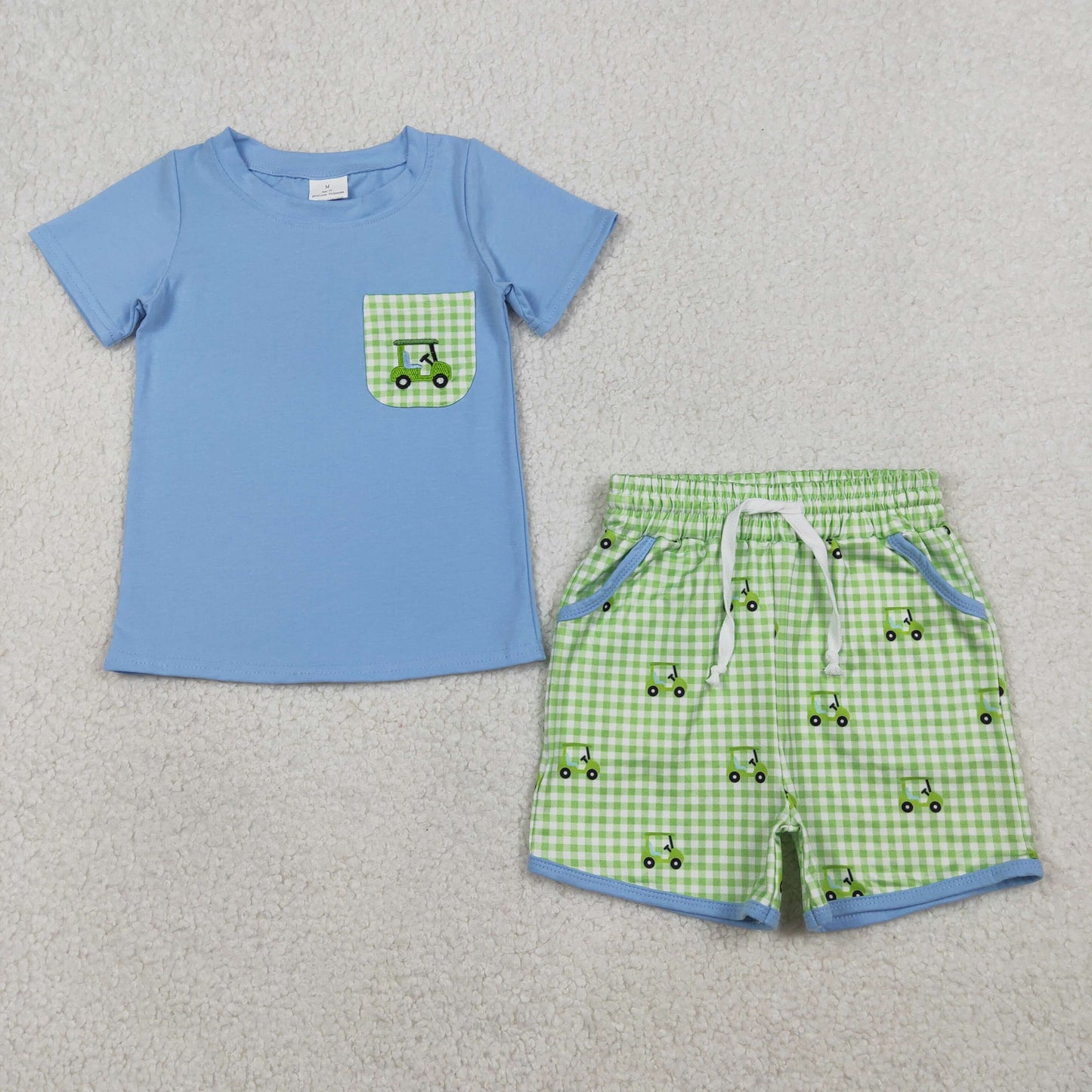 BSSO1672 Gold Pocket Blue Short Sleeve Shorts Boys Set