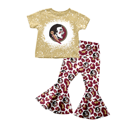 custom S 10.18 golden short sleeve maroon pants girls set