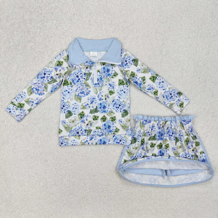 flowers zipper long slevee skirt with shorts set RTS sibling clothes