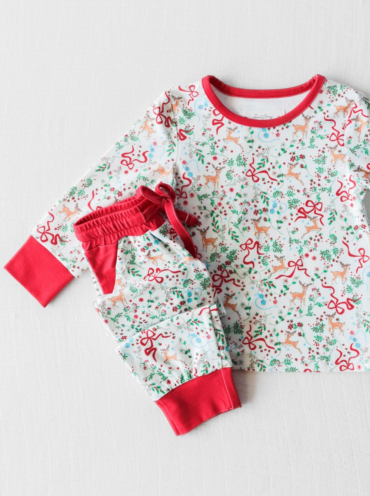 preorder Christmas holly berry deer long sleeve pants girls pajamas