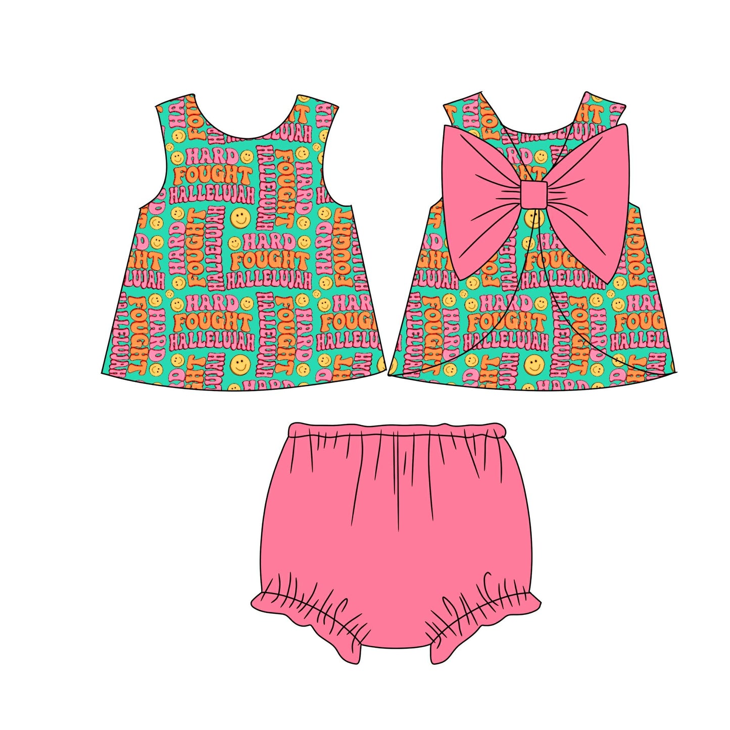 Custom Hard Fought Hallelujah Smile sleeveless Pink Shorts Girls Set