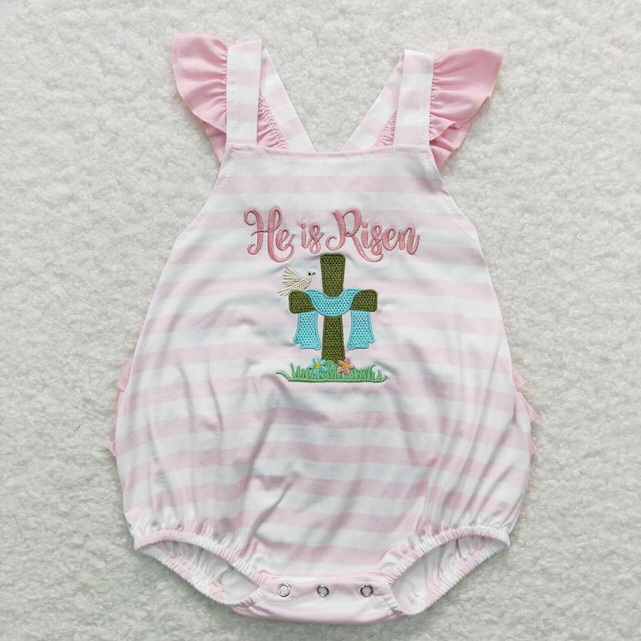 SR0564 Easter He is Risen pink sleeveless girls romper