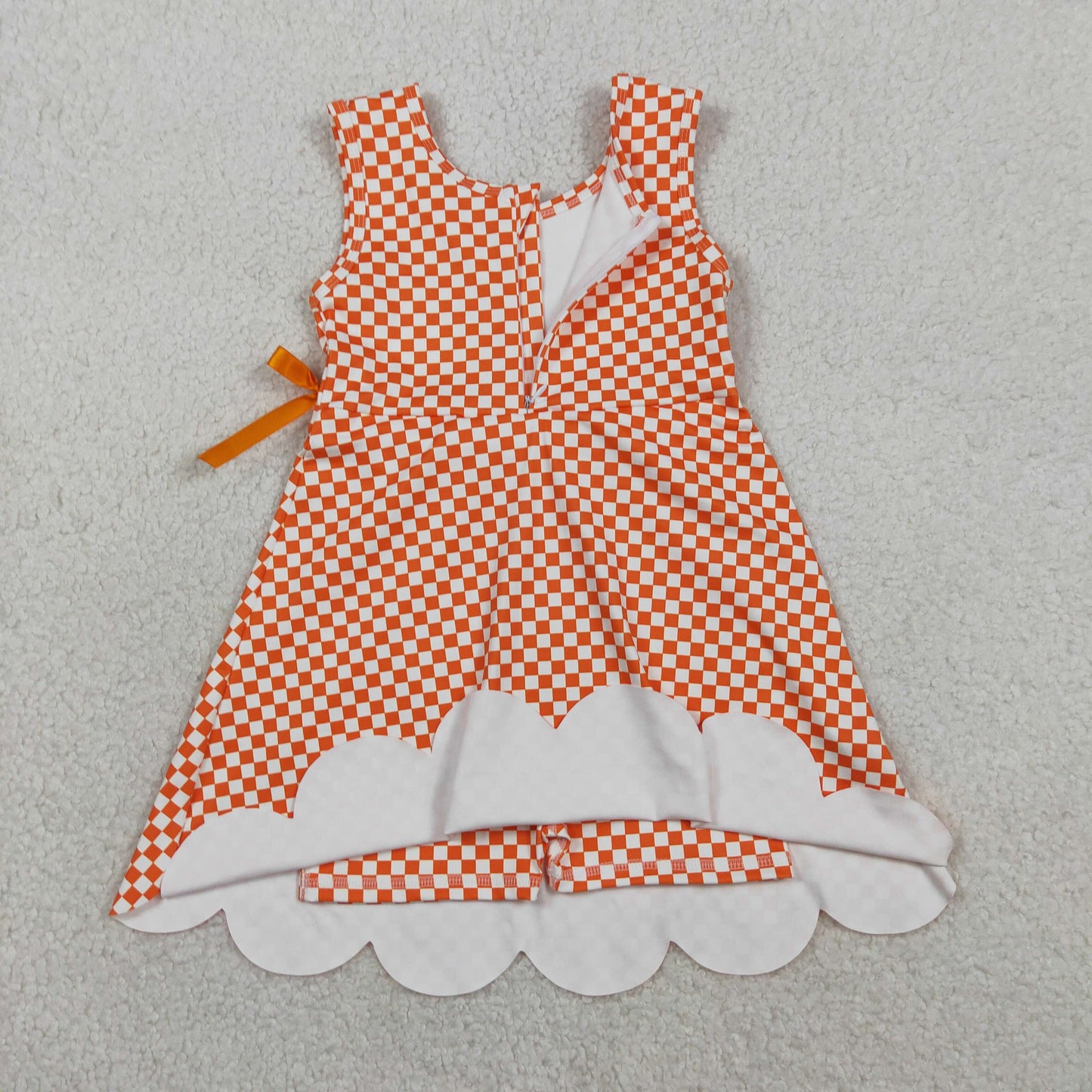 GSD3428 Yoga Orange Checkered Sleeveless Girls Dress