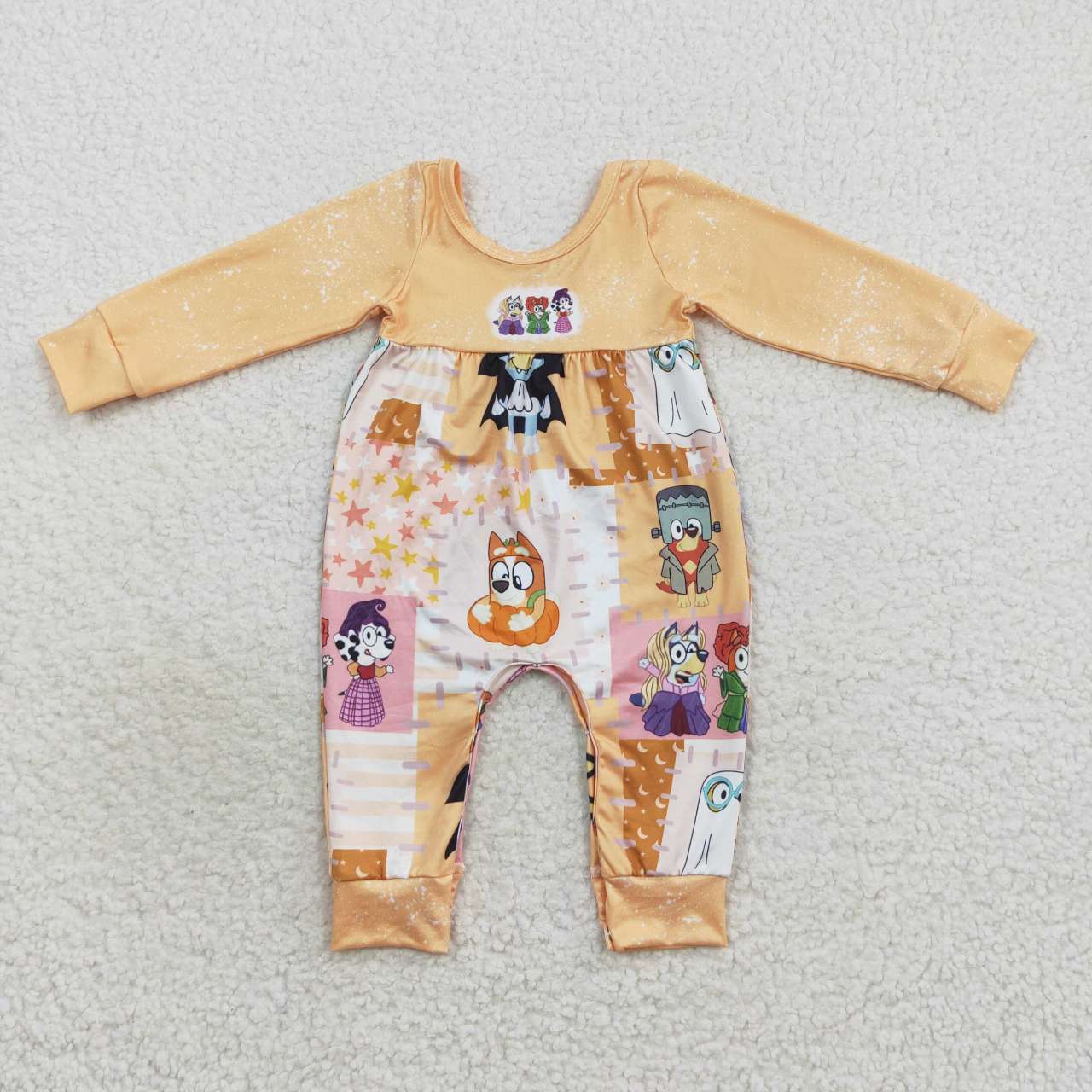LR0637 Halloween cartoon dog sorceress orange long sleeve girls romper
