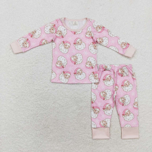 GLP1528 bamboo Christmas Santa pink long sleeve pants girls pajamas