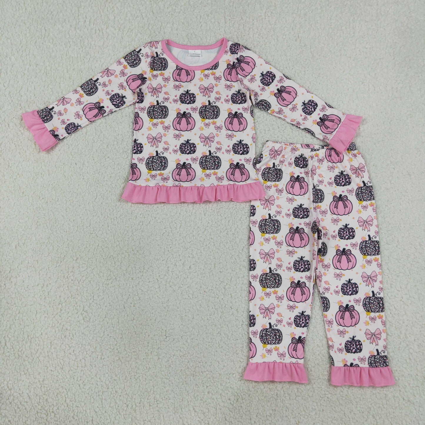 GLP3350 Pumpkin Bows Pink Long Sleeve Pants Girls Set