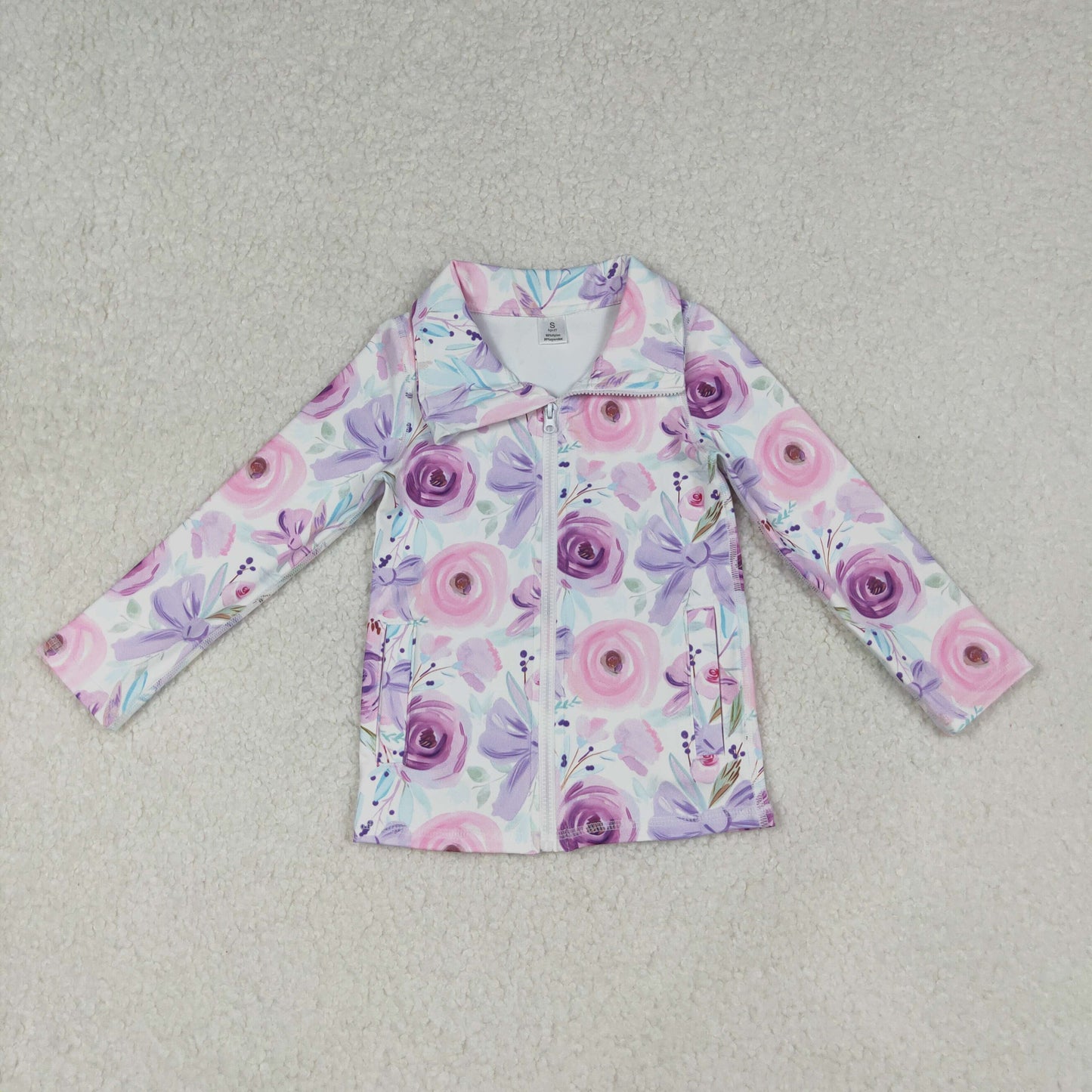 GT1083 yoga pink/purple flowers bows zipper long sleeve girls coat