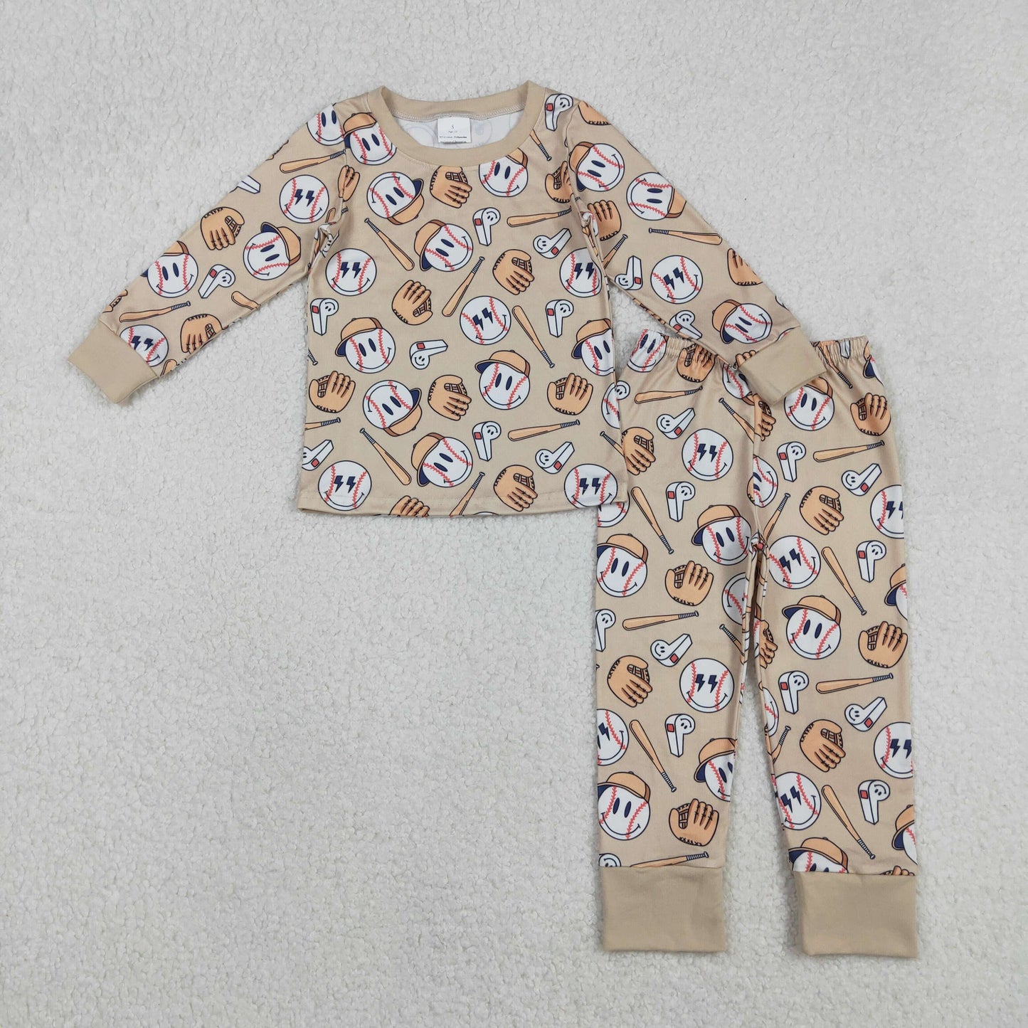 BLP1346 baseball smile khaki long sleeve pants boys pajamas