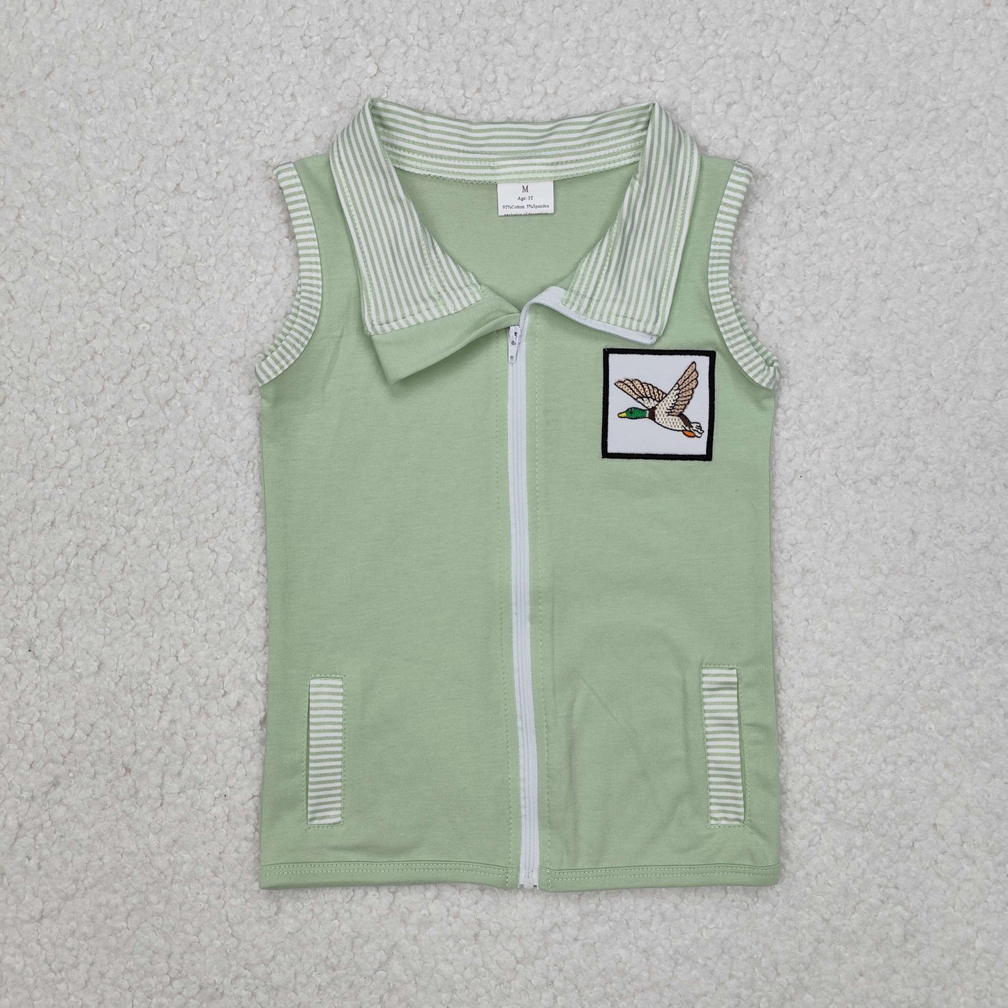 embroidery BT1071 cute mallard duck green pockets sleeveless boys coat