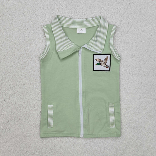 embroidery BT1071 cute mallard duck green pockets sleeveless boys coat