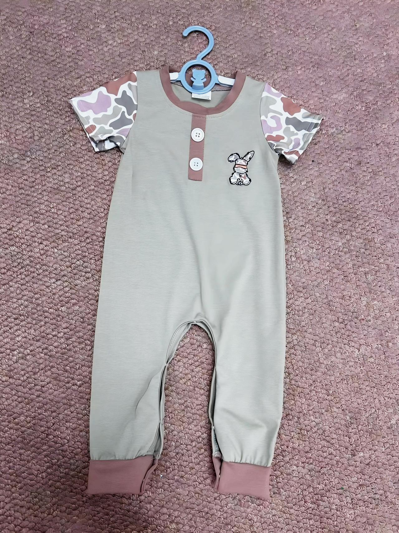 Embroidery Easter Camo Bunny Rabbit Rompers Sibling Clothes RTS