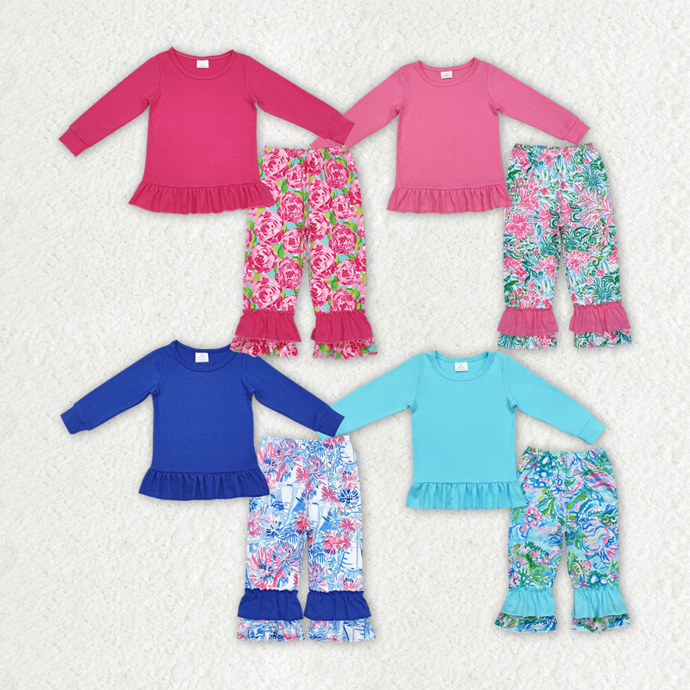 colorful flowers print girls set RTS sibling clothes