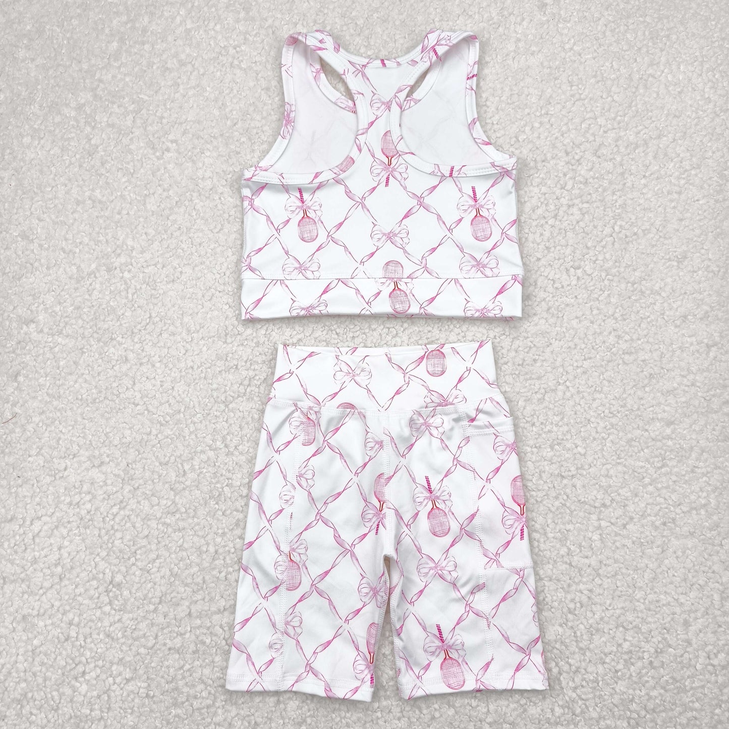 GSSO1544 pink bows sleeveless shorts girls set yoga clothes