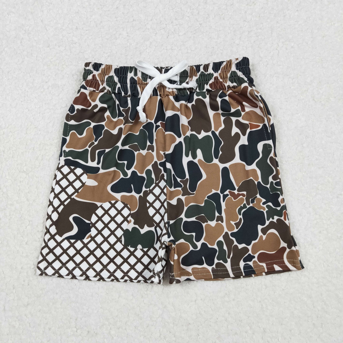 SS0651 hunting brown camo checkered boys shorts