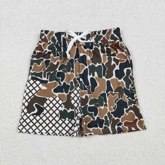 SS0651 hunting brown camo checkered boys shorts