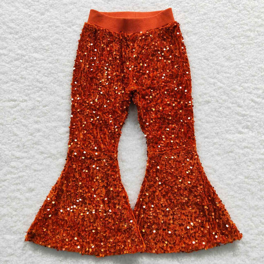 P0147 Orange & Red Sequin Bell-bottom Hot Sale Kids Pants