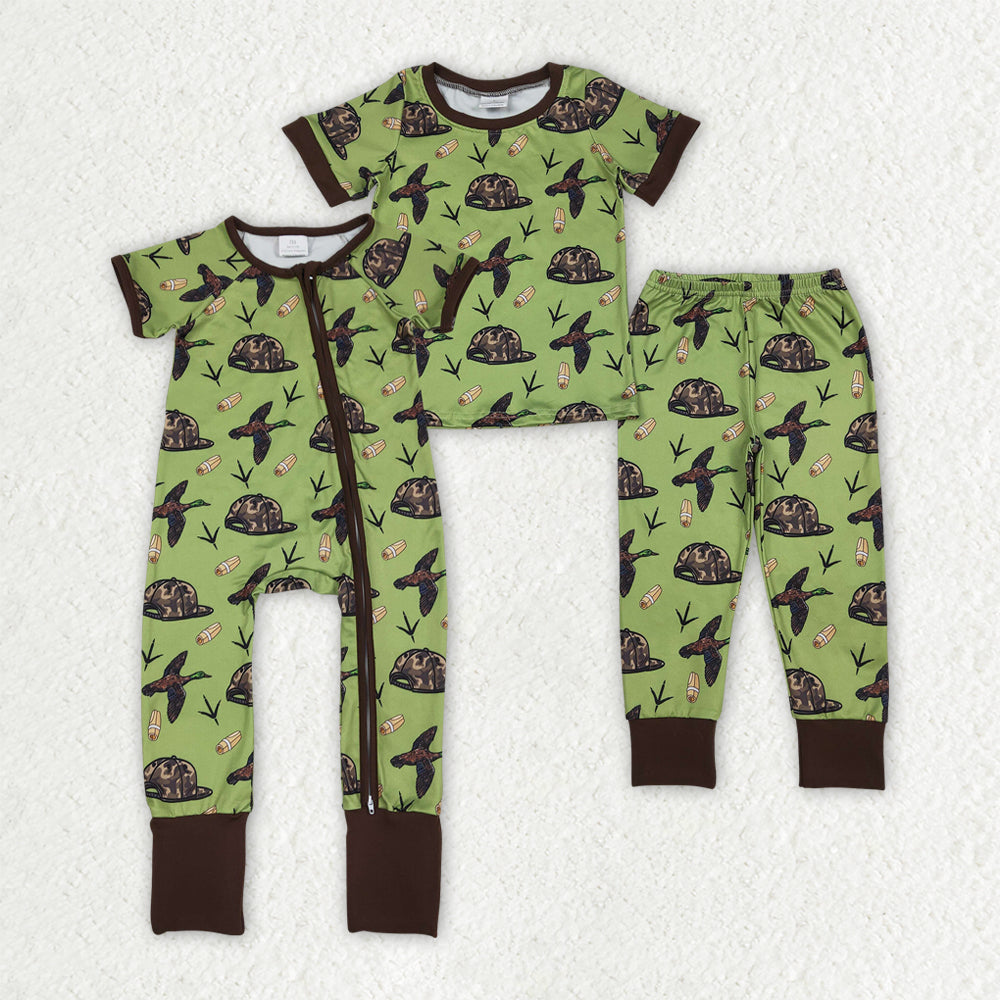 Hunting Camo Mallard Duck Green Romper/Pajamas RTS Sibling Clothes