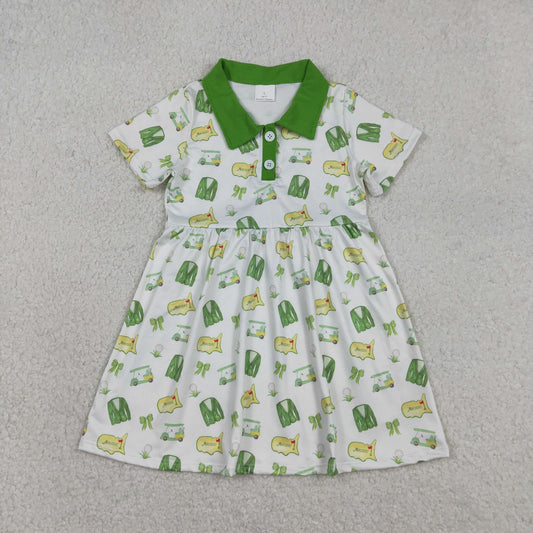 GSD3141 Golf Car Green Short Sleeve Girls Dress