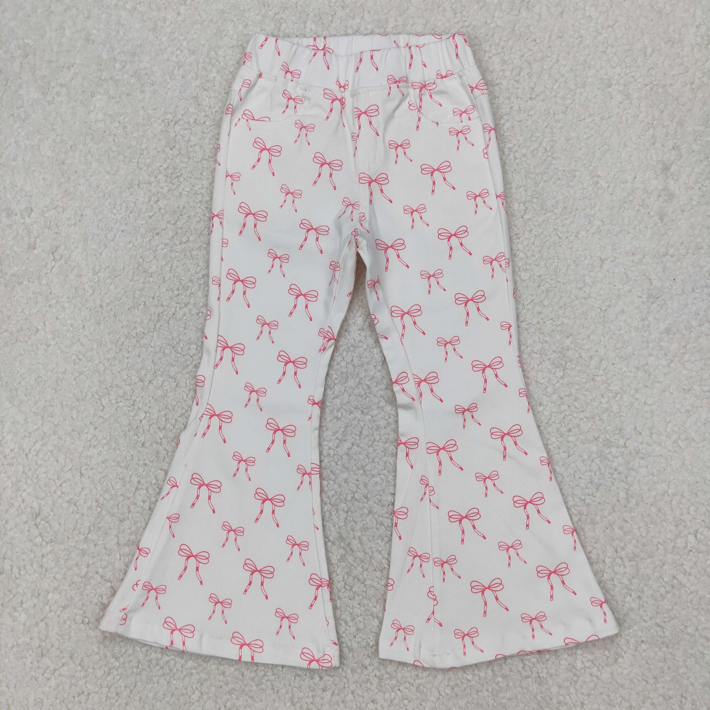 P0732 pink bows bell botton girls jeans