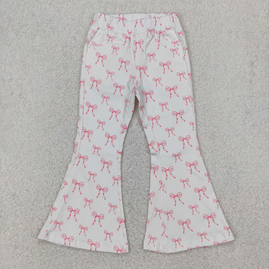 P0732 pink bows bell botton girls jeans