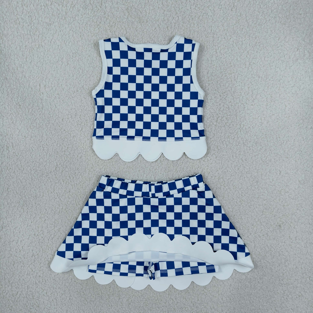 GSD4283 Yoga Team Blue Checkered Sleeveless Bows Skorts Girls Set