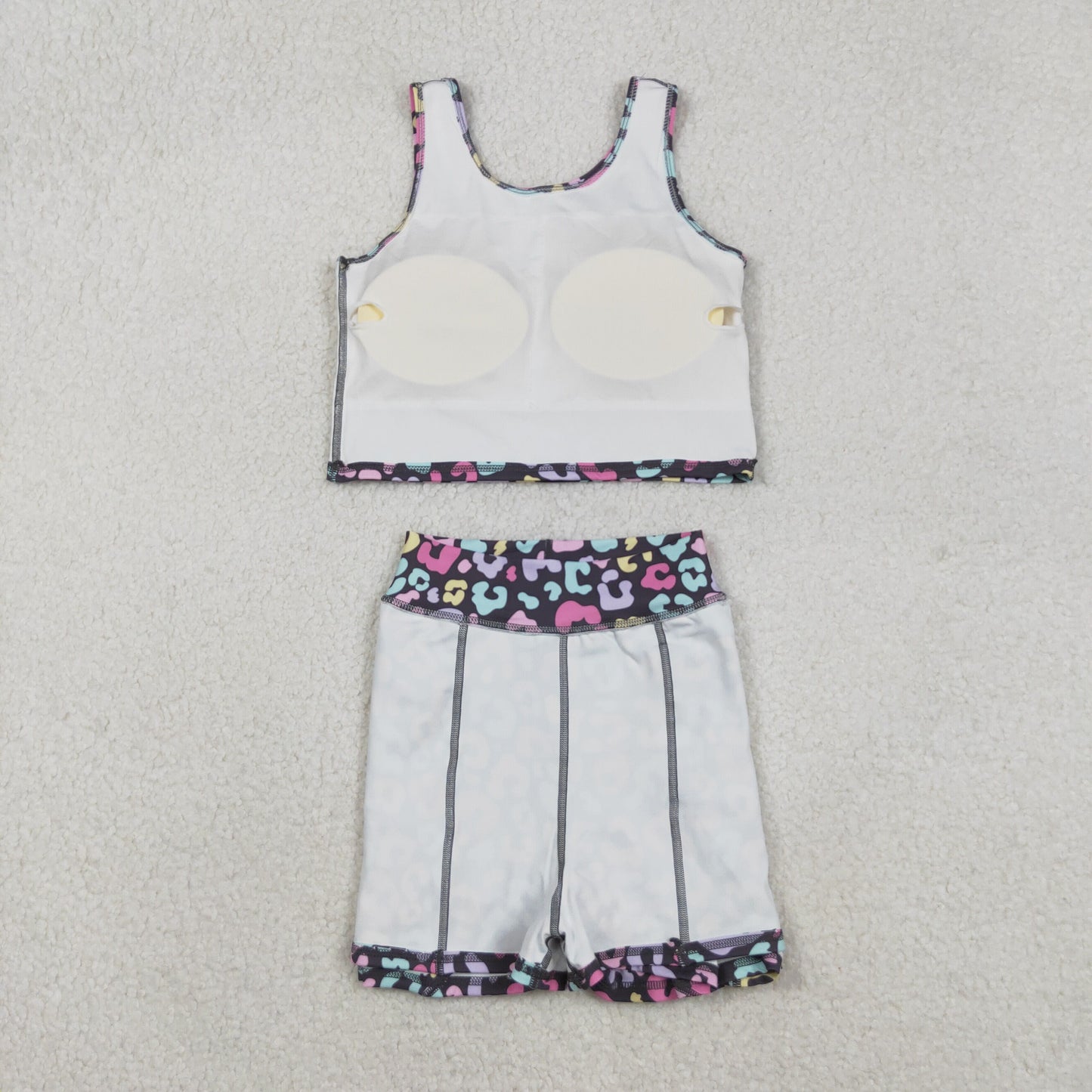 GSD2176 yoga colorful leoaprd twril bow skirt with shorts girls set