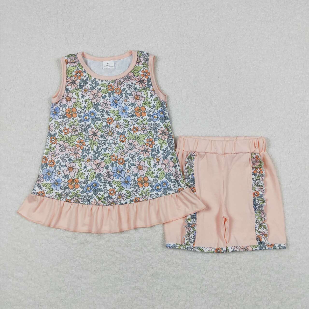 GSSO0830 colorful flowers sleeveless pink shorts girls set