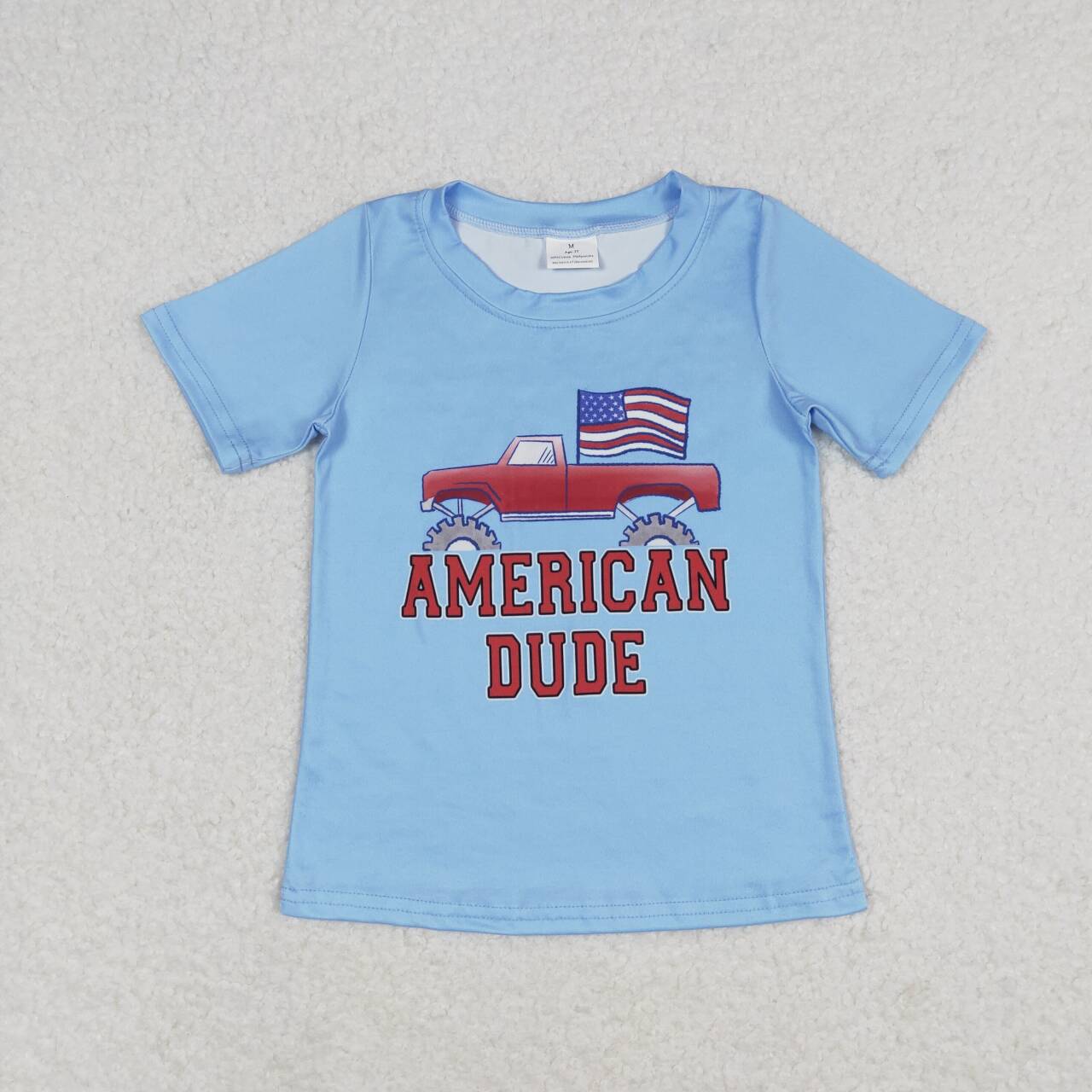 BT0650 July 4th American dude car blue short sleeve boys top