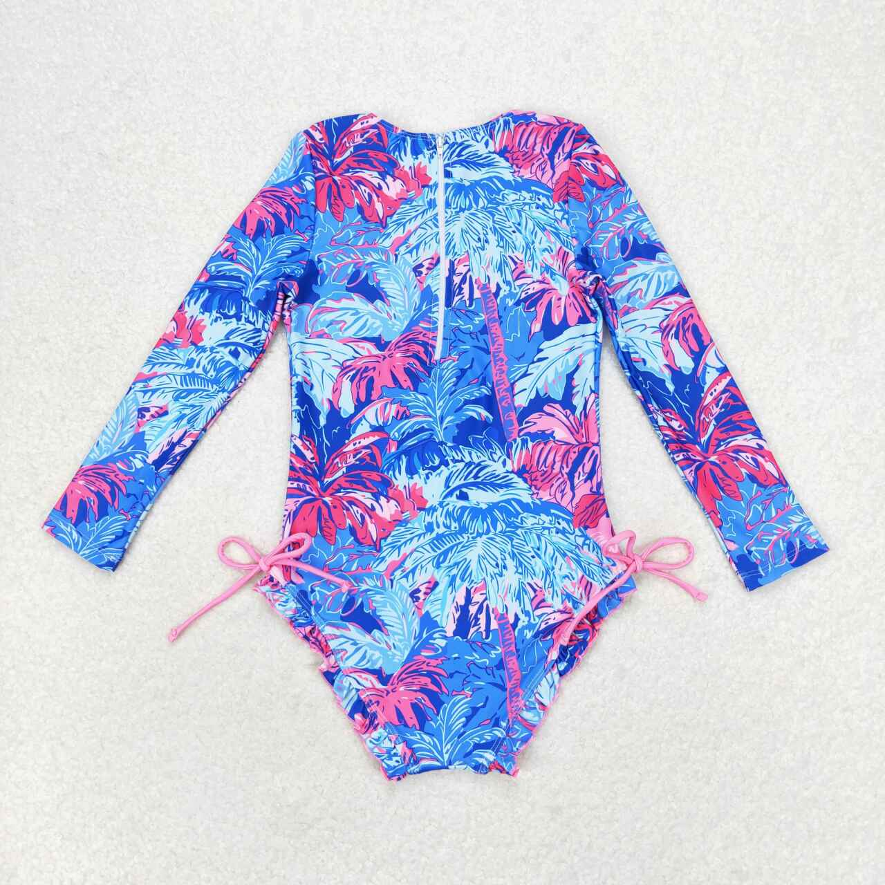 S0377 Coconut tree leaves long sleeve girls bathing swimsuits