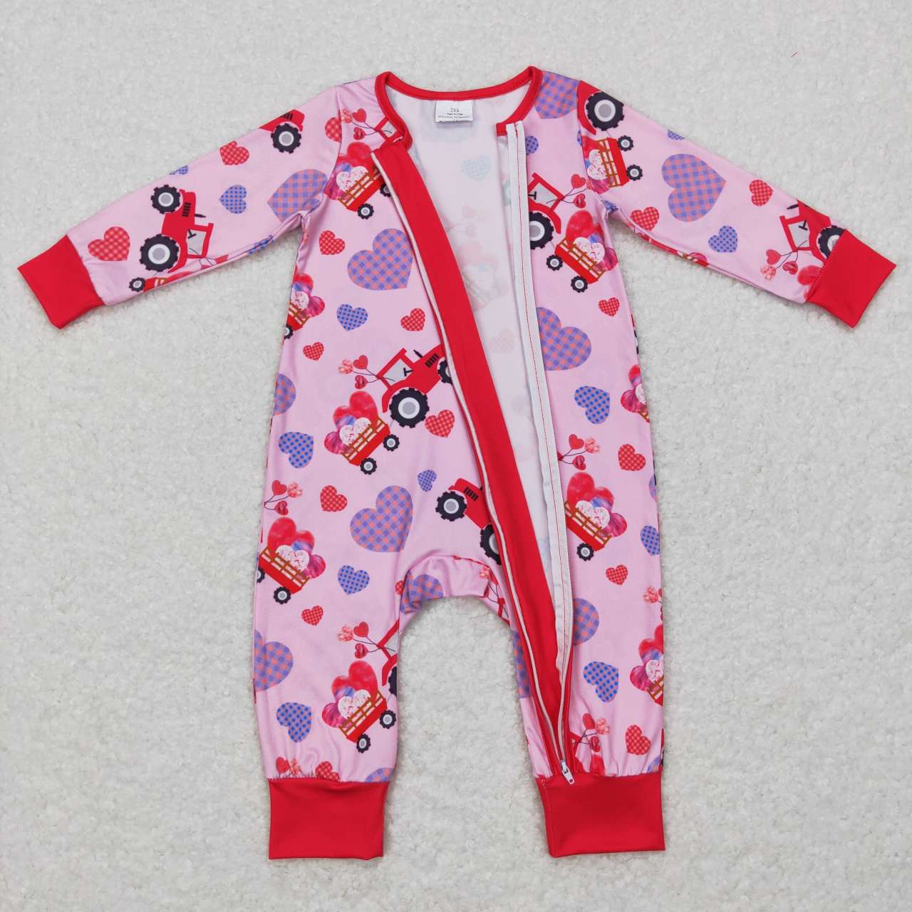 LR0774 Valentine's Day balloon heart red long sleeve girls romper