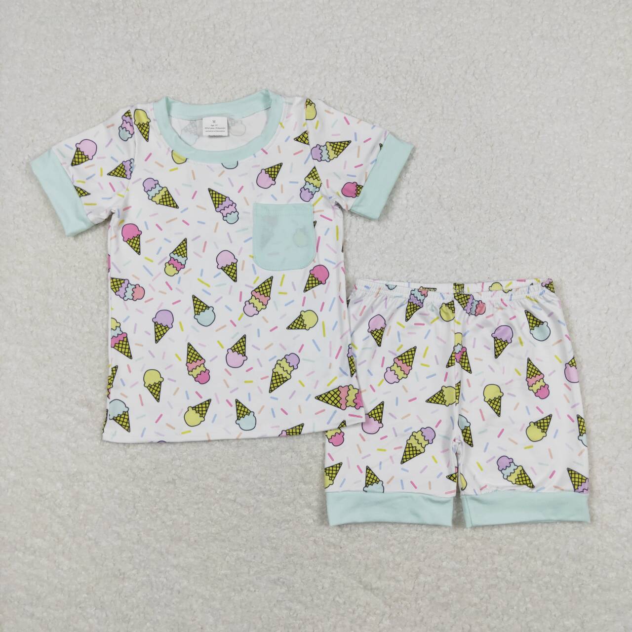 BSSO0622 Ice pocket cyan short sleeve shorts boys pajamas