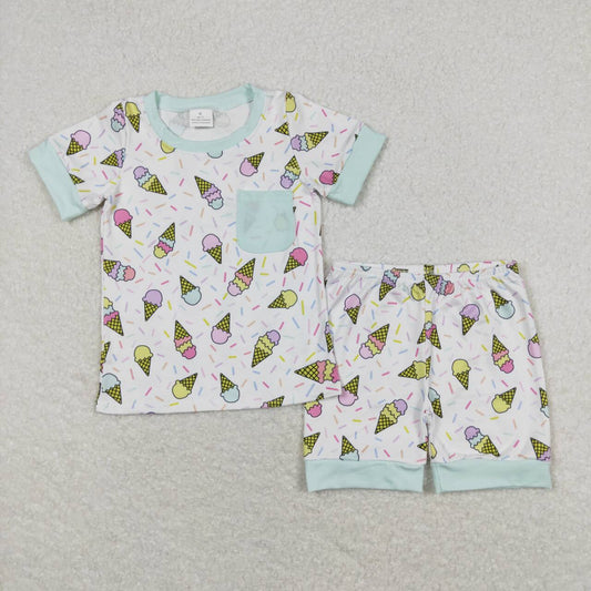 BSSO0622 Ice pocket cyan short sleeve shorts boys pajamas
