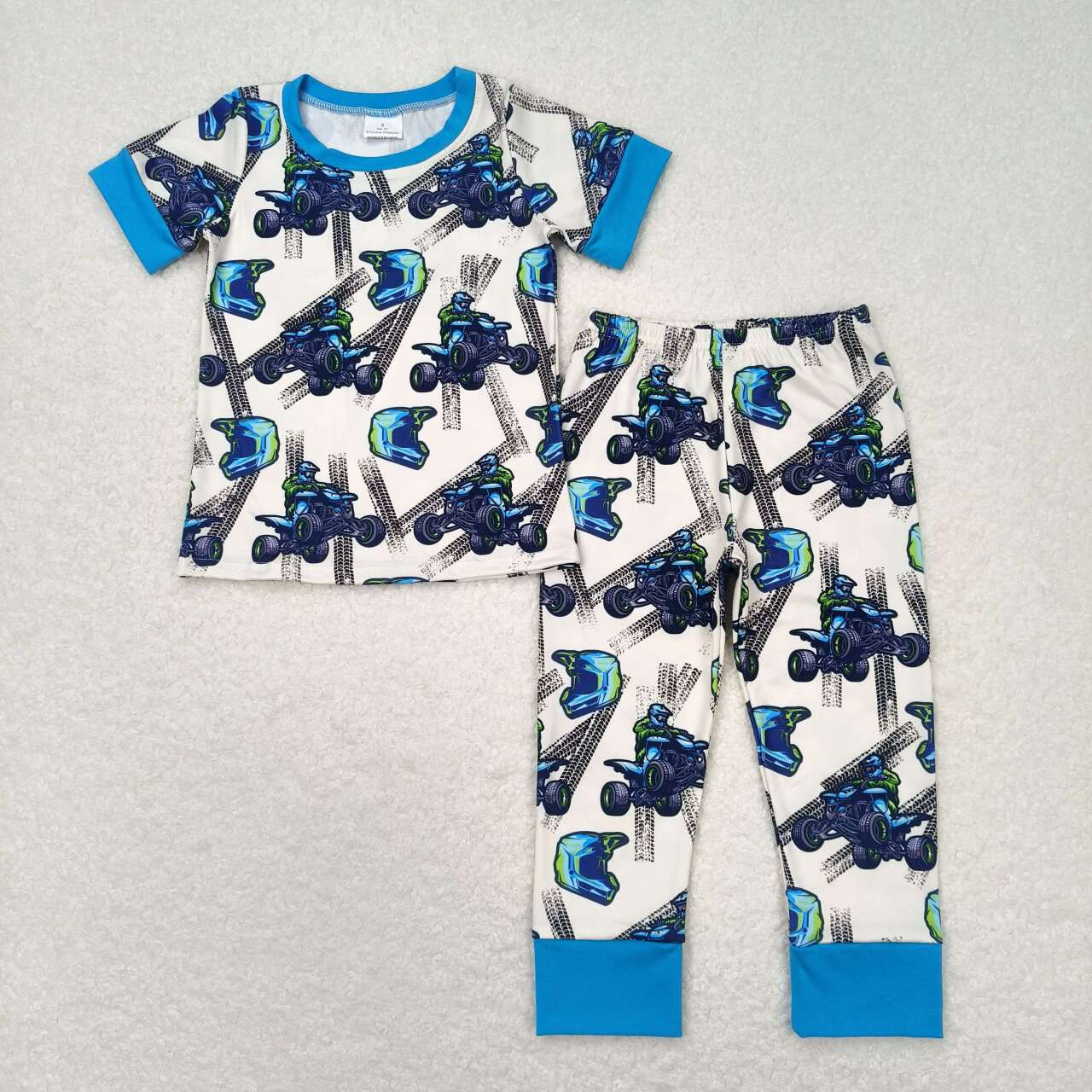 BSPO0354 mountain bike blue short sleeve pants boys pajamas