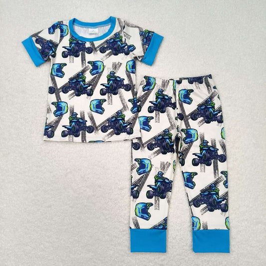 BSPO0354 mountain bike blue short sleeve pants boys pajamas