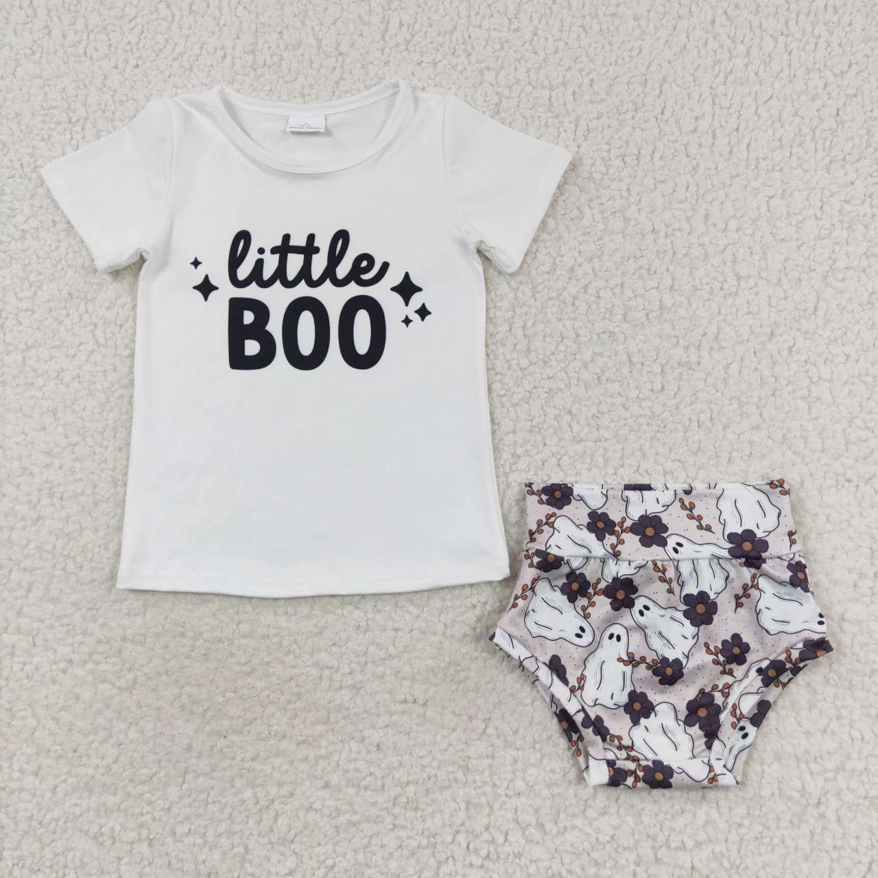 GBO0175 Halloween Little Boo Short Sleeve Bummies Set Kids Clothes