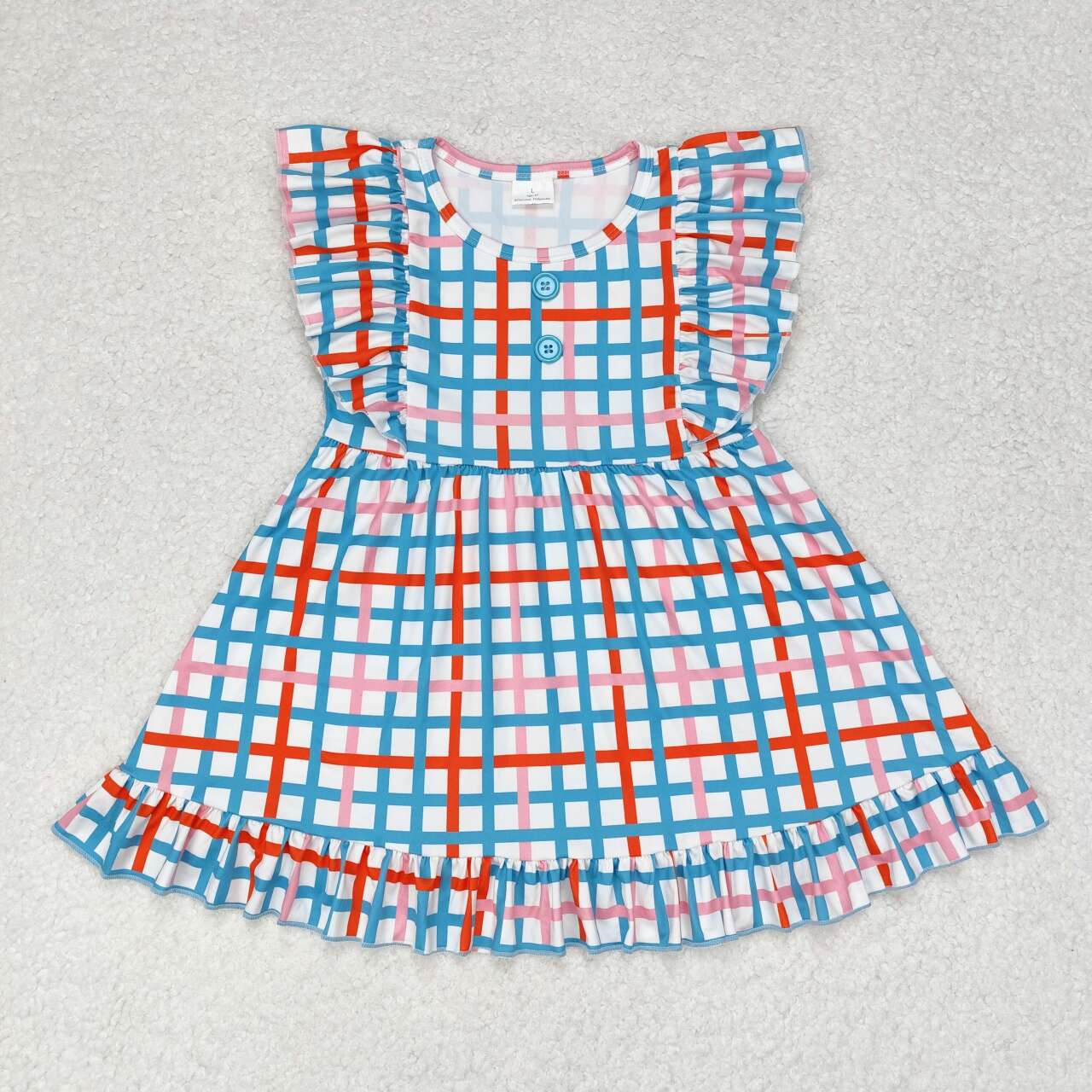 GSD1331 colorful checkered flutter sleeve girls dress