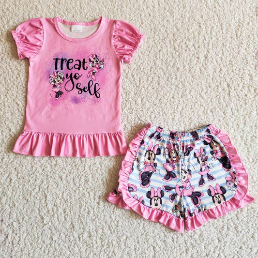 B7-12 Pink Summer Cartoon Treat Yo' Self Kids Girls Set