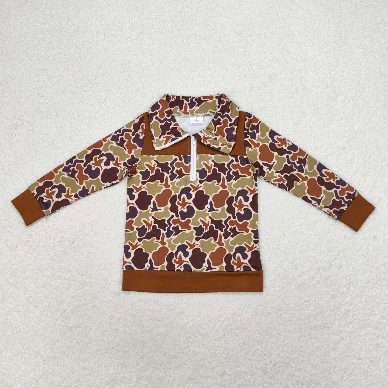 BT0712 brown camo long sleeve zipper boys pullover