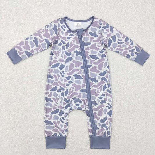 LR0819 Camo purple long sleeve zipper kids romper