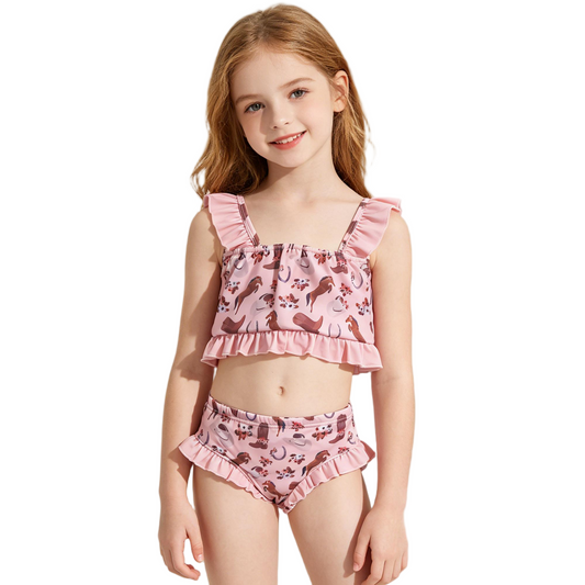 S0107 Western Pink Boots Kids Bathing Suits Swimsuits