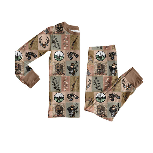 Custom moq 20 bamboo hunting deer target brown long sleeve pants boys pajamas