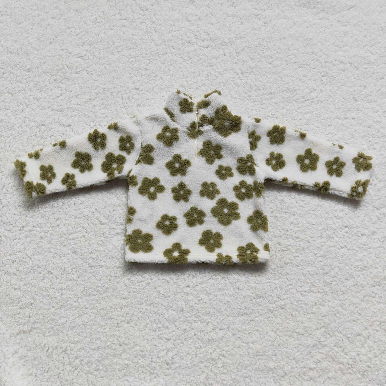 GT0263 Green flowers long sleeve white kids pullover