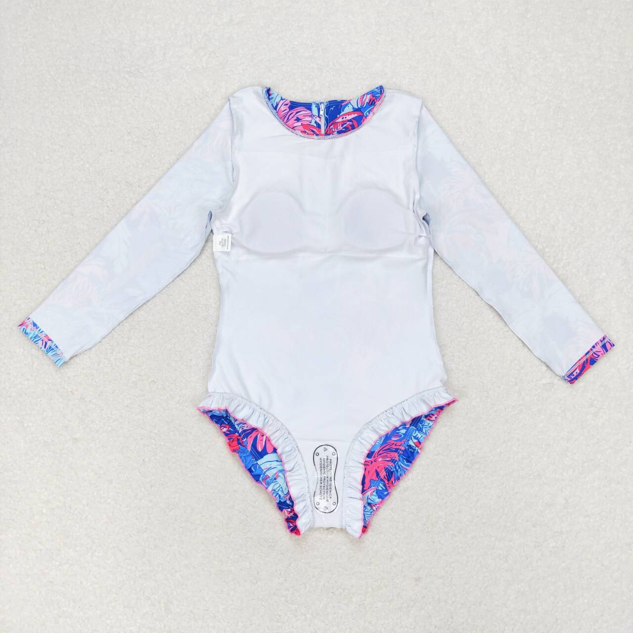 S0377 Coconut tree leaves long sleeve girls bathing swimsuits