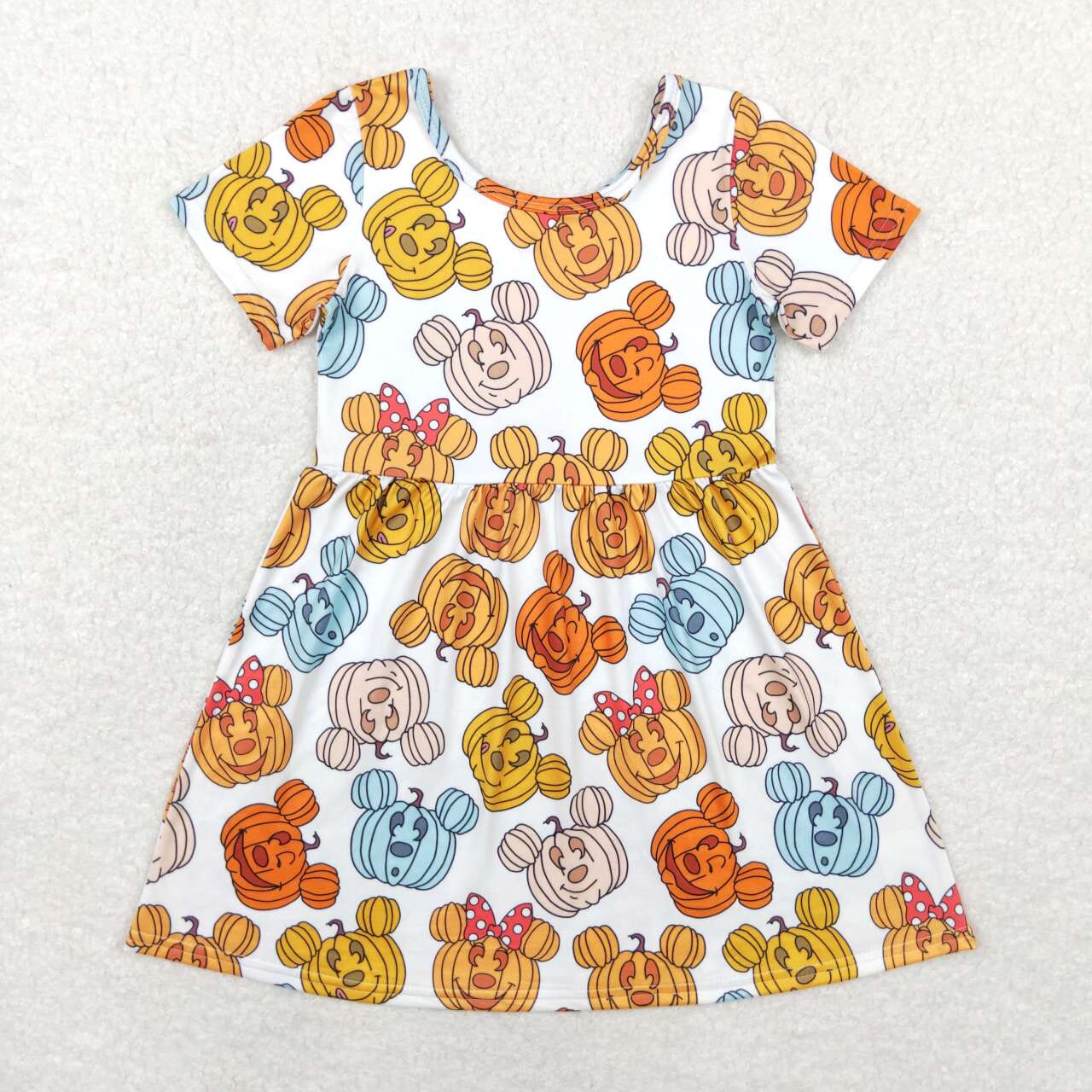 GSD1367 Halloween smile pumpkin short sleeve girls dress