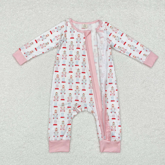 LR1185 bamboo Christmas cartoon soldier pink long sleeve zipper girls romper