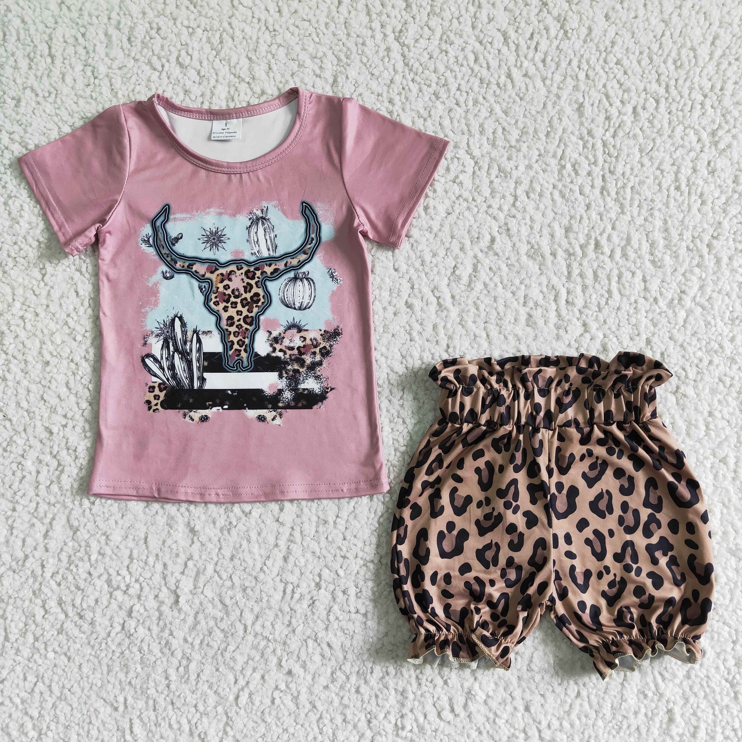 GSSO0089 Cow Skull Leopard Print Baby Girls Set