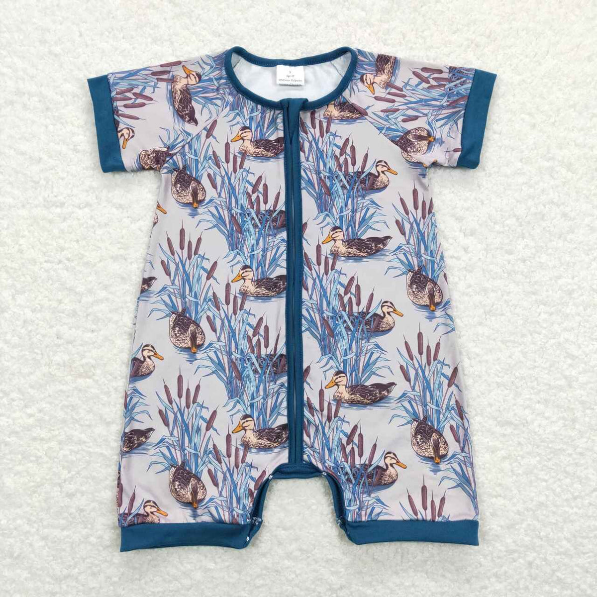 SR0802 Hunting Mallard Blue Short Sleeve Boys Romper