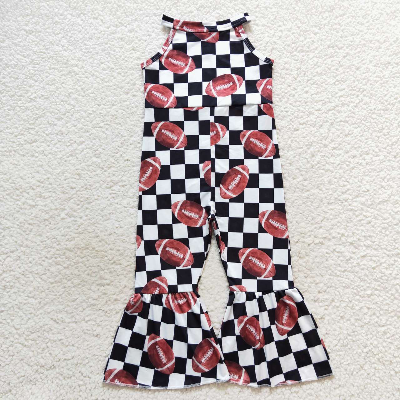 SR0445 Football black plaid girls jumpsuits